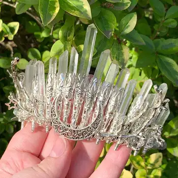 Natural Crystal Witch Crown haj kiegészítők Tarka kristály fejfedők Moon menyasszonyi fejpánt kézzel készített divatékszer ajándékok