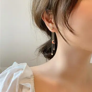 Koreai fülek divatékszerek Finom csillag Hold cirkon hosszú bojt nyilatkozat fülbevaló nőknek Pendientes nagykereskedelem