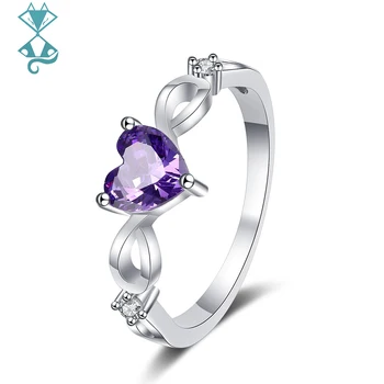 Simple Style ezüst színű gyűrű nőknek Divat szív alakú természetes ametiszt gyűrűk Party 2022 Trend ékszer ajándék