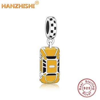 2023 Újév 925 sterling ezüst sárga taxi autó medál charms gyöngyök illeszkednek eredeti márkájú nyaklánc karkötők DIY ékszerkészítés