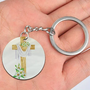 1 darab divatos keresztény kör alakú kulcstartó Karácsonyi születésnapi zsúr Emlékékszer kulcstartó ajándék kiegészítők