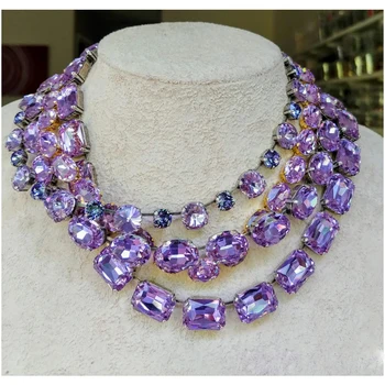 Divat kör alakú fényes üvegkristályok Luxus Multi lila szabású rövid choker nyaklánc nőknek Lány esküvői parti Kézzel készített ékszer