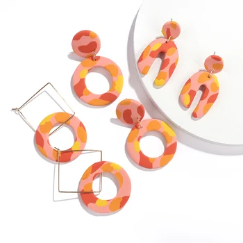 AENSOA kézzel készített narancssárga íves polimer agyagcsepp fülbevaló nőknek Szokatlan geometriai üreges kerek medál fülbevaló ékszerek 2022