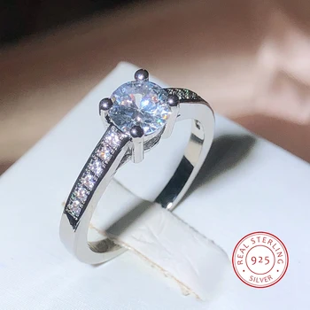 Új klasszikus fehér cirkon négykaromos gyűrű hölgyeknek 925 bélyeggel Divat esküvői eljegyzési ékszer ajándék