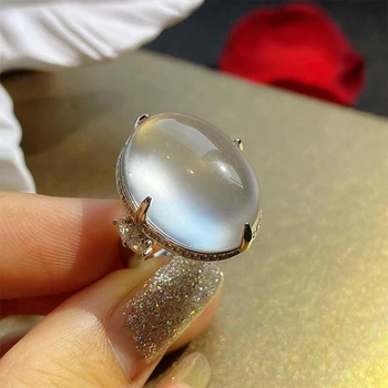 Új termék berakás nagy galambtojás ovális kalcedon gyűrű nyílás állítható fényes áttetsző báj egyszerű hölgyek ezüst ékszerek