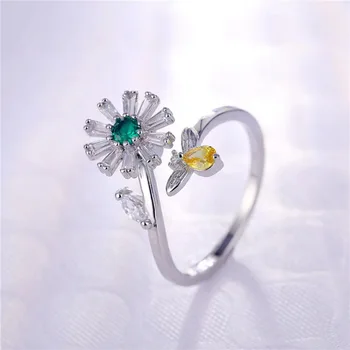 925 sterling ezüst forgatás cirkon virág állítható gyűrűk nőknek lányok jegygyűrű luxus ékszer ajánlatok ingyenes szállítással