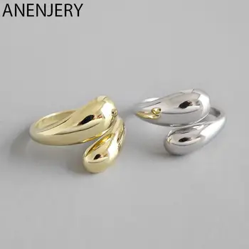 ANENJERY ezüst színű sima egyszerű vízcsepp arany gyűrű nőknek Open Ring Party Ajándék Jewlery nagykereskedelem S-R723