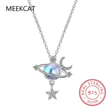 925 Sterling ezüst női lánc a nyakon Kulcscsont nyaklánc nőknek Universe Star Moon kristály medál lánc ékszerek