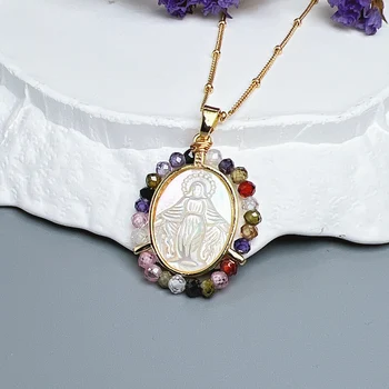 Vallásos szűz Mária nyaklánc női kristály cirkon természetes tengeri kagyló érem medál ékszer anya emlék születésnapi ajándék