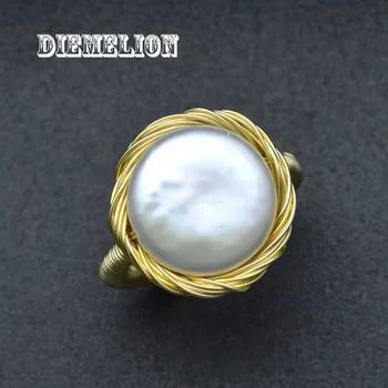 14K aranyozott 100% valódi természetes édesvízi gyöngygyűrűk nőknek Esküvői parti ékszerek Kézzel készített érme gyöngy Barokk gyöngy