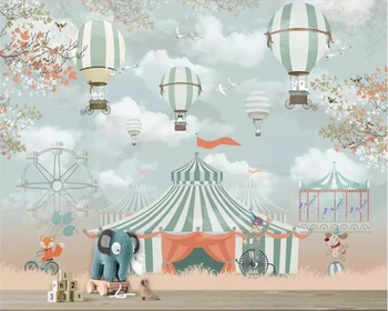 Egyéni rajzfilm 3d tapéta falfestmény hőlégballon játszótér cirkuszi állat gyerekszoba fali tapéta gyerekszobához
