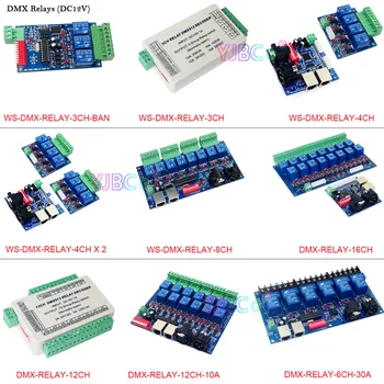 12V LED DMX512 dekóder relék RGB RGBW vezérlő 3 CH/ 4CH/6 CH/8 CH/12 CH/16 CH csatornák Relé kapcsoló XRL RJ45 lámpa világításához