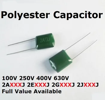 50PC 630V 2J222J 2J152J 100V 2A563J 2A683J 2A823J 2A104J 100V poliészter kondenzátor 56/68/82/100/0.0/0.00/1.5/2.2/NF/UF
