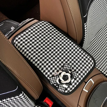 Classic kockás bowknot puha pamut autós kartámasz szőnyeg Universal Auto középkonzol kartámasz védelem párna kartámasz takaró pad