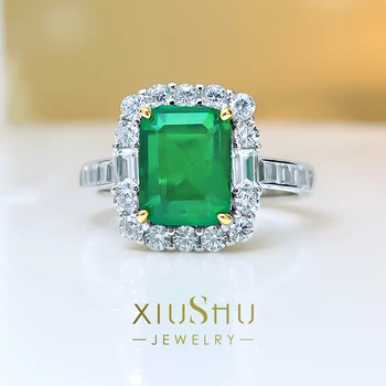 Simple 925 sterling ezüst smaragd gyűrű szett magas széntartalmú gyémántokkal, sokoldalú és elegáns stílus nőknek