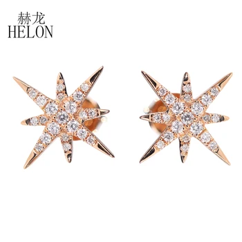 HELON Solid 18k 14k 10k Rose Gold Stars fülbevaló laboratóriumban termesztett Moissanite gyémánt korongos fülbevaló női divatos finom ékszer ajándék
