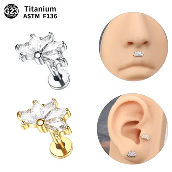 1db G23 titán belső menetes labret piercing nőknek arany színű fülbevaló CZ cirkon felső piercing testékszerekkel
