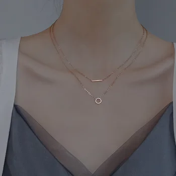 925 Sterling ezüst női geometrikus dupla nyaklánc kulcscsont lánc medál nőknek násznép ajándék finom ékszer kiegészítő