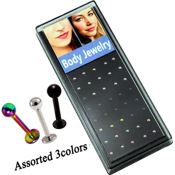 40db/doboz kerek labret ajakcsapok gyűrűk vegyes színű fülbevaló csapszeg piercing testékszerek