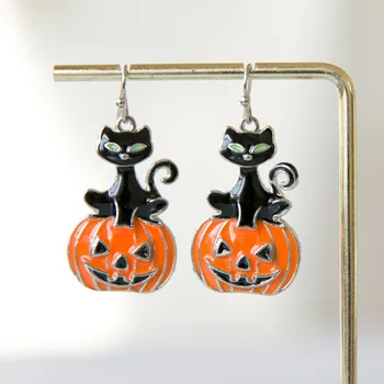 Halloween fekete macska tök fülhorog divat egyszerű stílus vicces Halloween esemény megfelelő fülbevaló