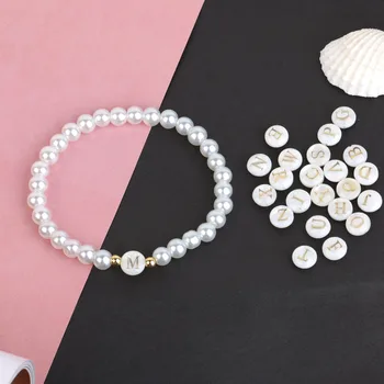 A-Z Letter Initial Shell Heart Bracelet szimulált gyöngyös Sweet Charm karkötők nőknek Ajándékok ékszerek
