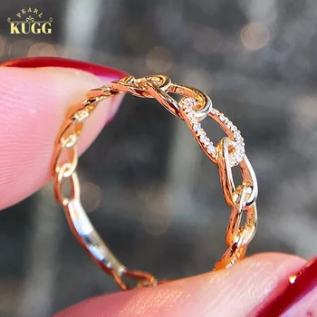 KUGG 18K sárga arany gyűrűk valódi természetes gyémánt gyűrű nőknek Elkötelezettség Divat geometriai körkörös kialakítás Magas ékszerek