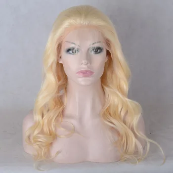 Szőke hosszú hullámos női paróka Természetes göndör emberi haj Teljes szintetikus haj Paróka nőknek teljes frufruval
