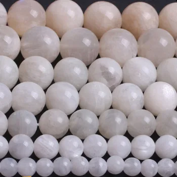 6-14mm kerek fehér holdkő gyöngyök természetes kő DIY laza gyöngyök ékszerkészítéshez gyöngyök készítése 15inch kiegészítők