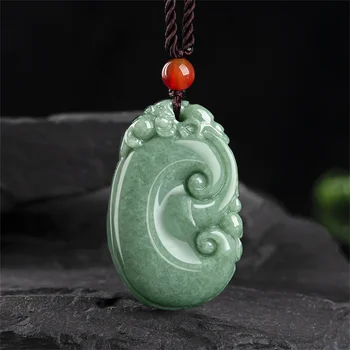 Retro természetes zöld jadeit faragott báj sárkány RuYi szerencsés medál Amulett nyaklánc tanúsítvány Luxus Jade vintage ajándék ékszerek