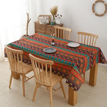 Pamut vászon asztalterítő Folk-custom stílusú geometriai porálló téglalap asztali borító Kiváló minőségű otthoni nappali parti