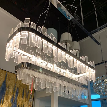 Ezüst Modern kristálycsillár Téglalap Luxus 2 Layers Villa Nappali dekoráció Lámpa
