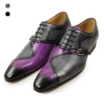 Bőr Vintage Kézzel készített luxus designer Oxford cipő Esküvői partira Hivatalos színblokkoló férfi bőr cipők Loafers Genuine