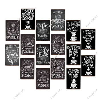 Fekete fehér háttér Vicces szöveg Kávé táblák Fém bádoglemez poszter Modern kávézó Konyha Pin Up jel Vintage dekoráció Fali tányérok