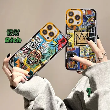 B-Basquiats Art Phone Case iPhone 11-hez 12 13 14 Mini Pro Max XR X XS TPU Átlátszó tok 8 7 6 Plus SE 2020-hoz