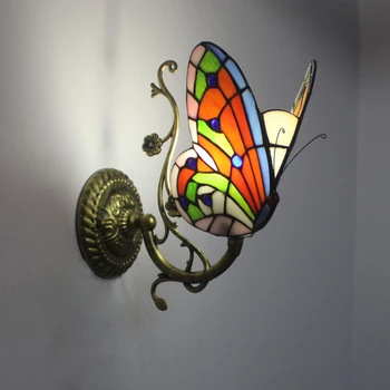 Európai kerti fali lámpák Tiffany pillangó folyosó fali lámpák Ólomüveg kreatív fények hálószoba ágy dekoratív lámpák