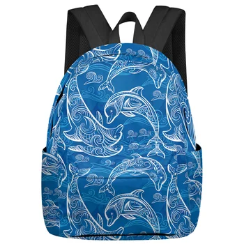 Nyári delfinhullámok kék hátizsák tinédzserek diák iskolatáskák laptop egyedi hátizsák férfiaknak női utazótáska