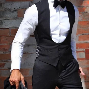 Fekete öltönymellény férfiaknak Esküvői vőlegény Tuxedo egyrészes karcsú szabású mellény Egyszínű férfi Fashoin kabát 2023 raktáron