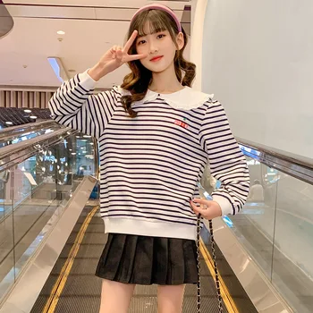2023 Korea Summer Child póló Gyerekruhák Junior Girl csíkos felső Teenager Girl pulóver Elementary Girl Fashion Tops