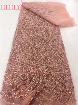 2023 Divat elegáns francia hímzés gyöngyös csipke szövet Afrikai nigériai flitterekkel Szövet esküvői ruhához