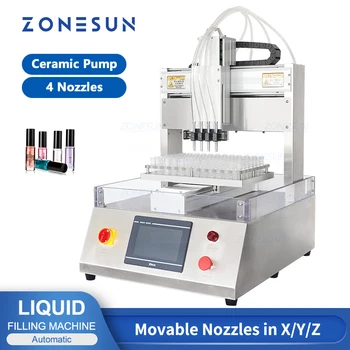 ZONESUN folyadéktöltő gép ZS-XYZ4 automatikus 4 mozgatható fejű injekciós üveg reagens kerámia dugattyús szivattyú cső kémiai orvosi