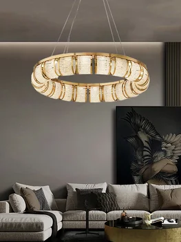Lakberendezés Luxus arany kerek nagy függő mennyezeti lámpa lámpatestek Plafonnier kreatív design kristály világítótestek