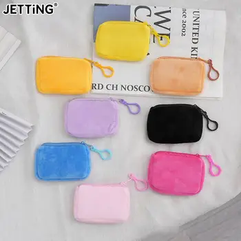 koreai Mini Fashion Plüss négyzet alakú cipzáras érme Női pénztárca Vékony kis kézitáska kártya csomag Érmetáska Aranyos pénztárca kulcs fülhallgató tasak