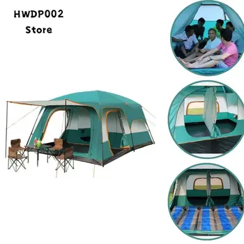 Kültéri sátor Nagy tér Camping kirándulás Két hálószobás sátor Ultra-nagy Hight minőségű vízálló kempingsátrak 8-12 fő Kellékek