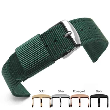 Universal Watch Band Outdoor Sports Nylon Strap 18 20 22MM Zöld Fekete Canvas Watchband Steel Metal Needle Buckle Bracelet