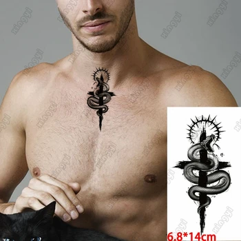 Közepes méretű vízálló ideiglenes fekete kereszt tetoválás nők kígyó nap vaku olló nyíl hamis tetováló kar derék kézi matrica