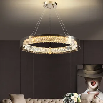Foyer Modern Led RC szabályozható függőlámpák Luxus K9 kristályok LED felfüggesztett lámpa kerek arany fém függő lámpa világítótestek