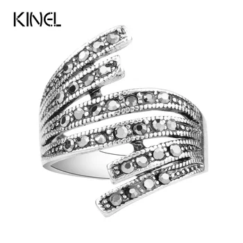 2016 Fekete kristálygyűrű ezüst színű Egyszerű vintage jegygyűrűk nőknek Olcsó ékszer nagykereskedelem