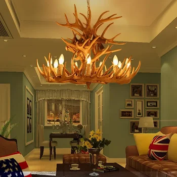 Retro műgyanta agancs medálcsillár nappaliba 4 6 9 karos függő lámpa barna fehér E14 szarvas kürt lámpák ház dekoráció