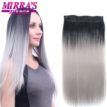 Szintetikus egyrészes klip hajhosszabbításban 4 klip hosszú, egyenes ombre szürke hajszál nőknek Természetes hamis haj
