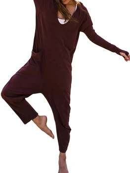 Női nadrág jumpsuit egyszínű bő hosszú ujjú kapucnis pulóver Romper zsebekkel klubruházathoz Streetwear